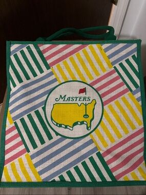 Masters 2026  NWT Striped Tote with Multicolor Panels and Green Trim, Burlap